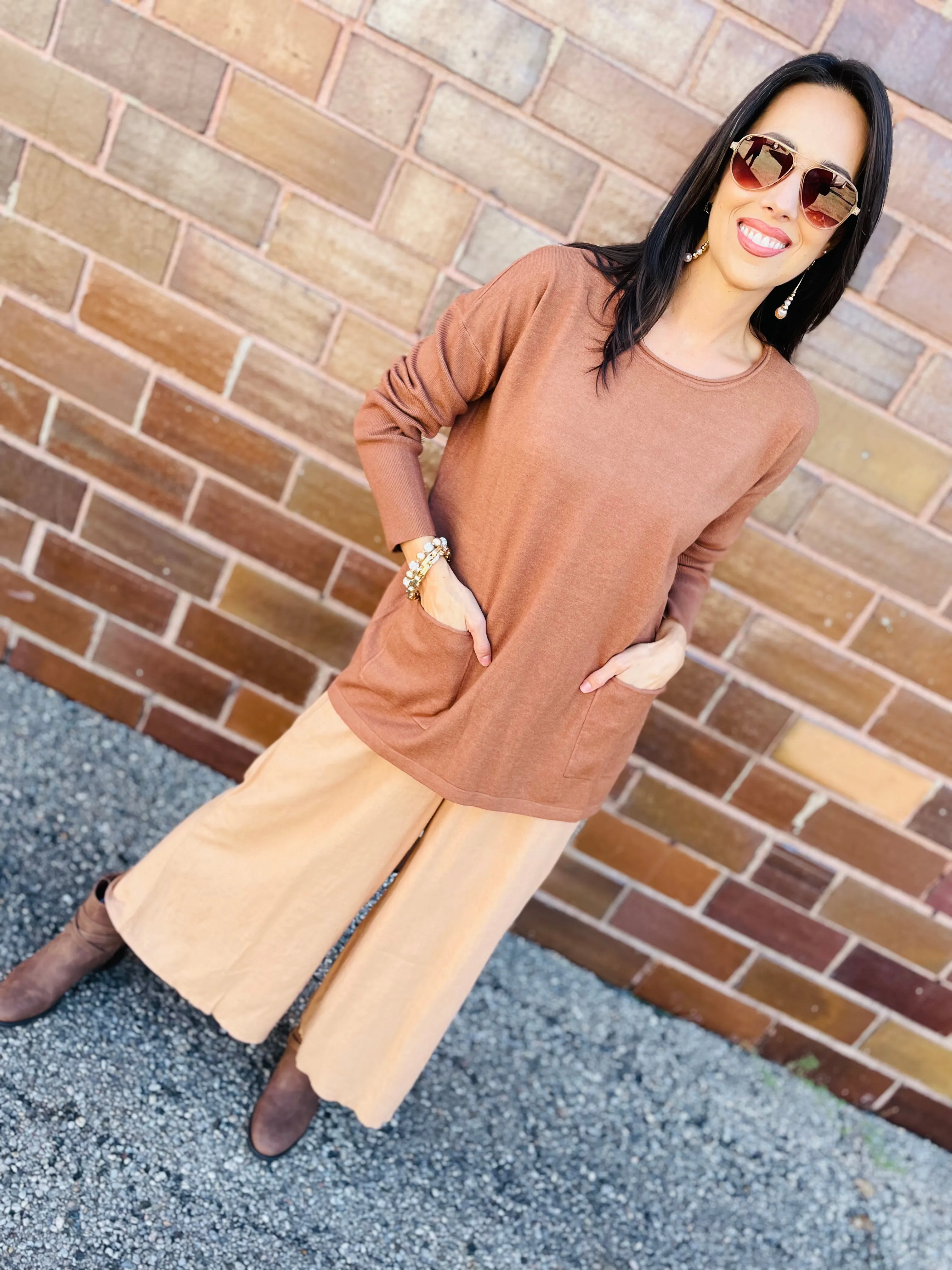 Camel - Wide Leg Linen Pants