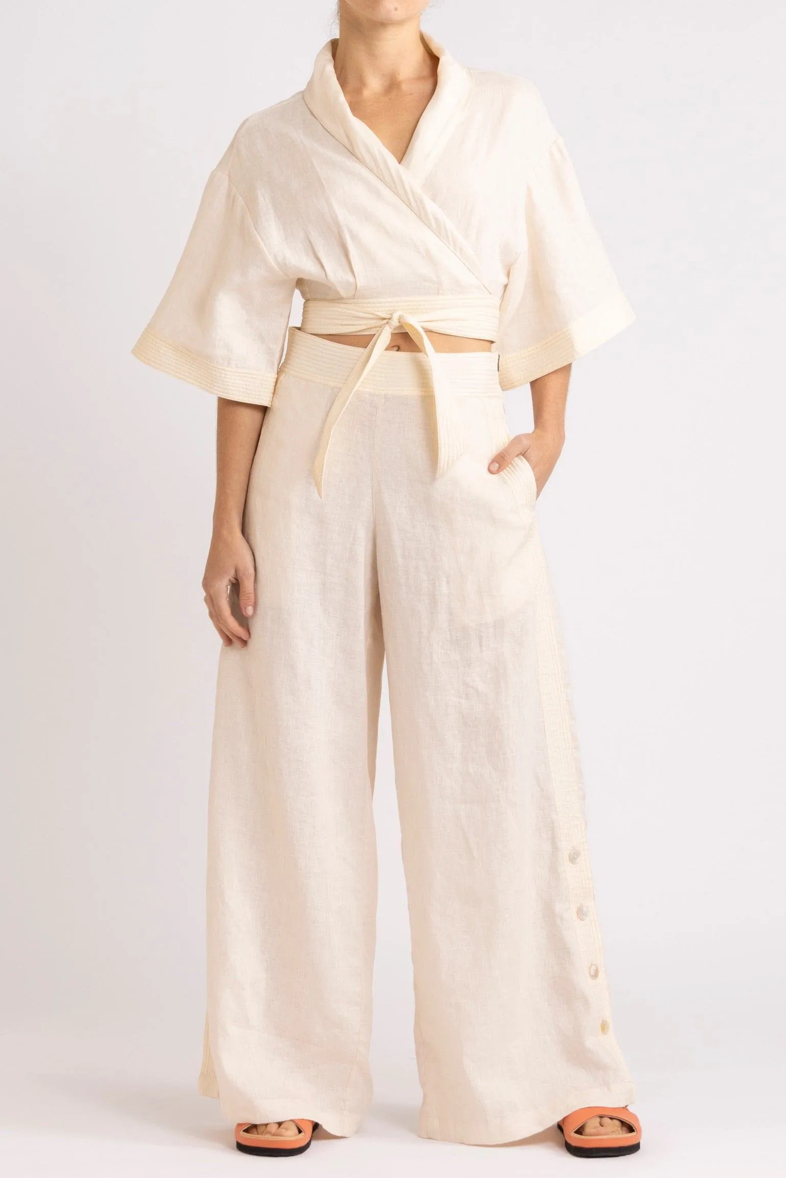 Isadora Embroidered Linen & Silk Pant