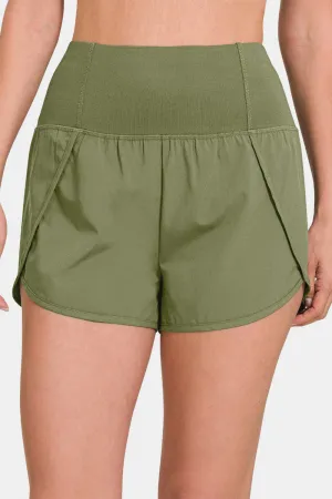 TEEK - L. Olive High-Waisted Zippered Back Pocket Active Shorts