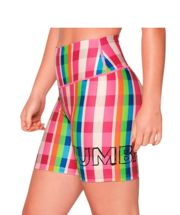 Zumba Plaid Pop High Waisted Biker Shorts