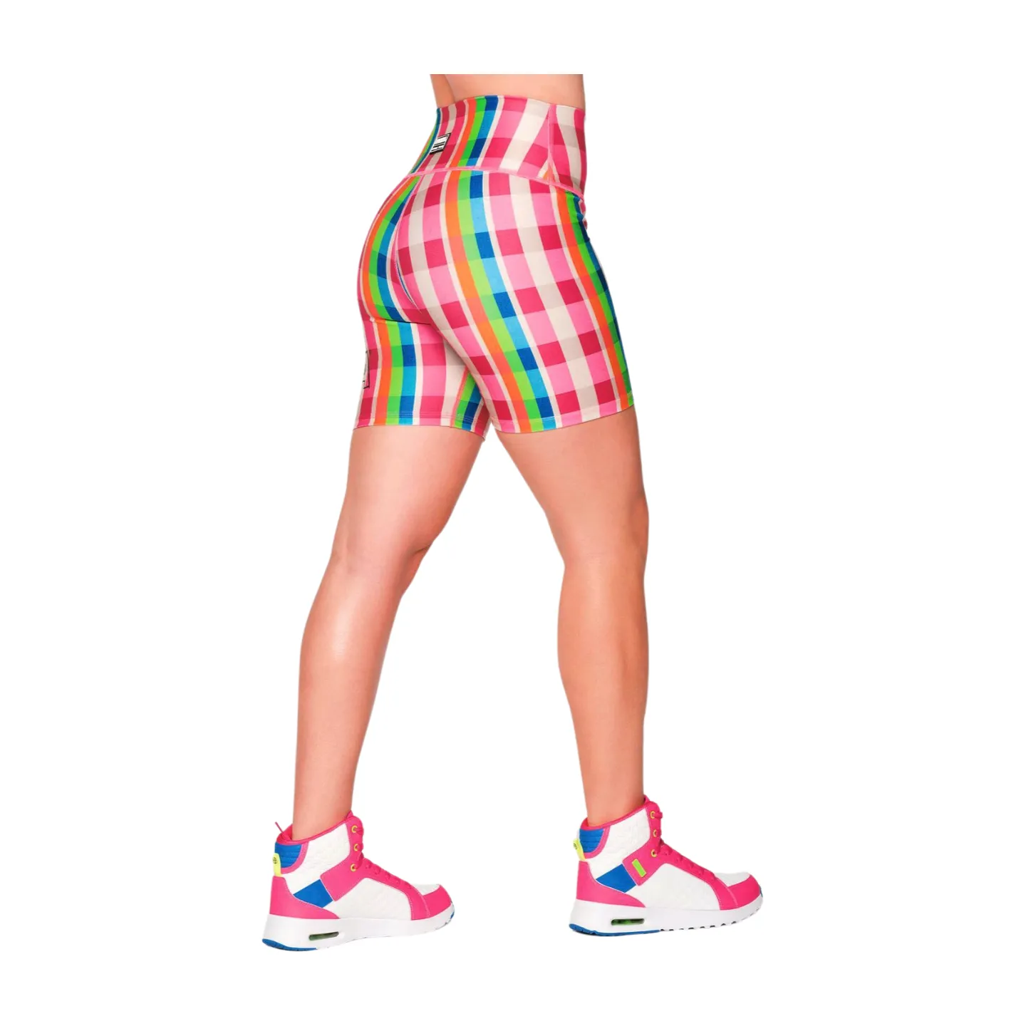 Zumba Plaid Pop High Waisted Biker Shorts